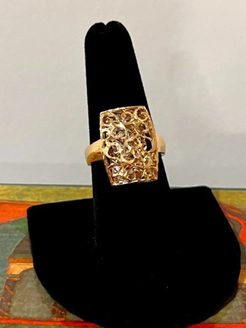 14K Solid Gold Filigree Ring, Size 8